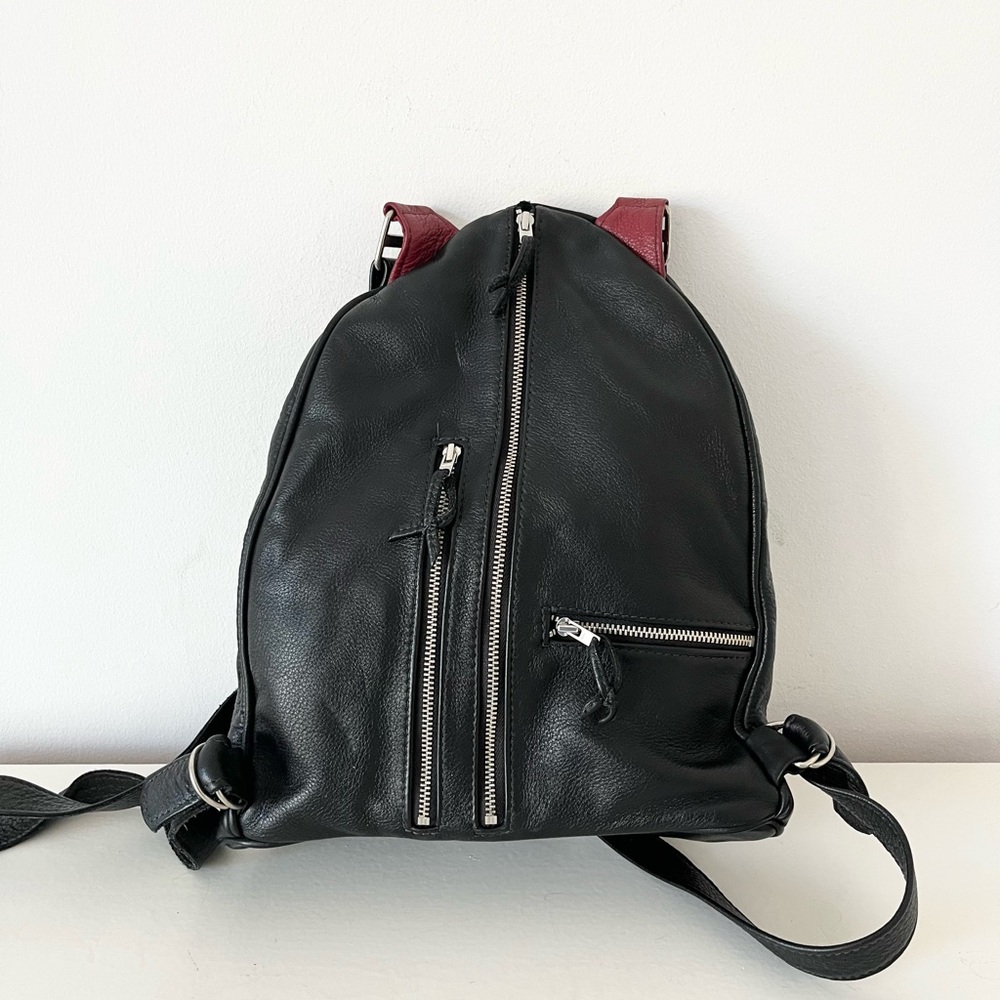 Anita Jackel Natural Leather Sling Turtle Backpack Red Black Canadian Made - Picture 10 of 11